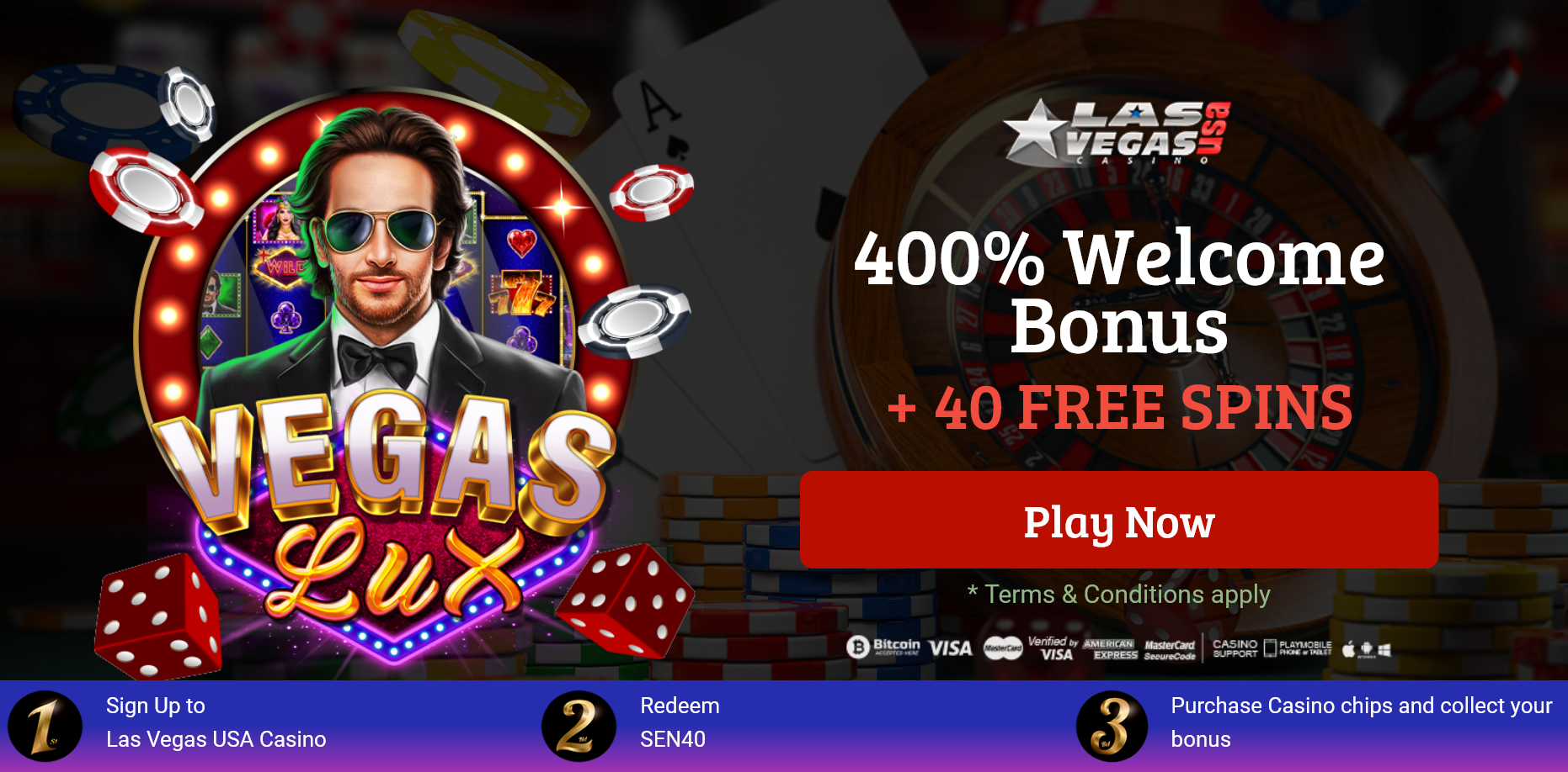 400% WELCOME BONUS + 40 FREE
                                            SPINS